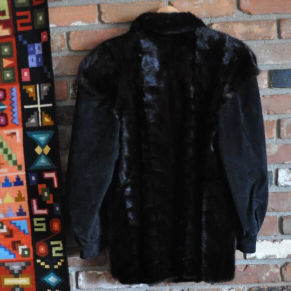 MINK Paw FUR Sable Black Brown Suede Leather Sleeves Car Coat Jacket - Picture 7 of 12